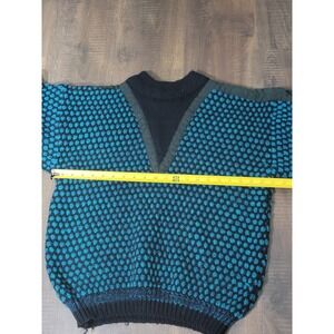 Vintage Anchor‎ Blue Sweater Medium Knit Teal Black V Neck Pullover